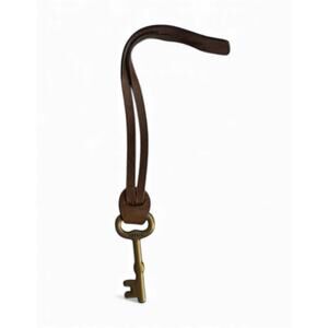 Fossil Key Fob Hang Tag For Purse Bag Or Keys Leather Strap Brass Skeleton Key